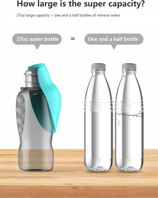 Kalimdor Dog Water Bottle, Leak Proof Portable Puppy Water Dispenser with Drinking Feeder for Pets Outdoor Walking, Hiking, Travel, Food Grade Plastic (27oz Pink)