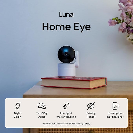 Luna Cameras for Home Security Indoor, Advanced AI Motion Detection, 360° Pan/Tilt, Plug-in, Night Vision, 2.4GHz WiFi, 2-Way Audio, Pet Camera with Phone App, Easy DIY Surveillance System (Black)