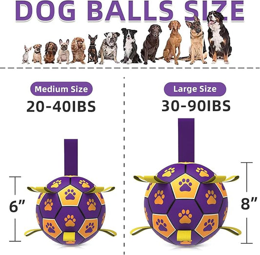 QDAN Dog Ropes Toys Soccer Ball with Straps, Interactive Dog Toys for Tug of War, Puppy Birthday Gifts, Dog Tug Toy, Dog Water Toy, Durable Dog Balls for Small & Medium Dogs(6 Inch)