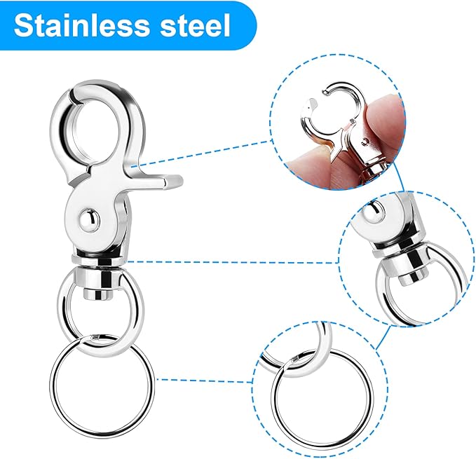Molain Dog Tag Clips with Dog Tag Rings,Durable Dog ID Tag with Rings for Large Dogs Collar Harnesses 1.75 x 0.9 in (4 Clips 10 Ring)