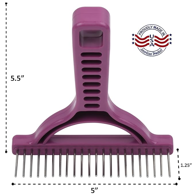 The Untangler Rakes for Grooming and Shedding -silky smooth rotating teeth to easily collect loose hair (Purple, Extra-Long)
