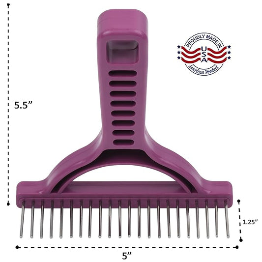 The Untangler Rakes for Grooming and Shedding -silky smooth rotating teeth to easily collect loose hair (Purple, Extra-Long)