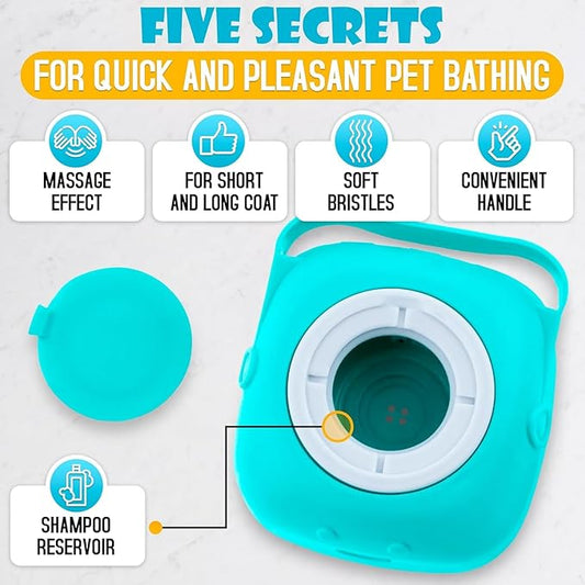 Pet Bath Brush with Soap Dispenser, Teal