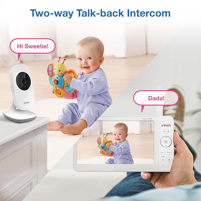 VTech Video Baby Monitor with 7" Color LCD Screen, Portable, Long Battery Life, Clear Audio/Video Quality, Secure Tranmission, No Wi-Fi, 2-Way Audio, Temperature Sensor, Travel Monitor: 819 Max