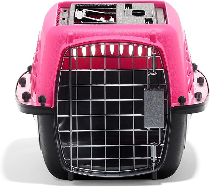 Petmate Two Door Pet Kennel for Pets up to 15 Pounds, Pink/Black, 19" Long, Made in USA