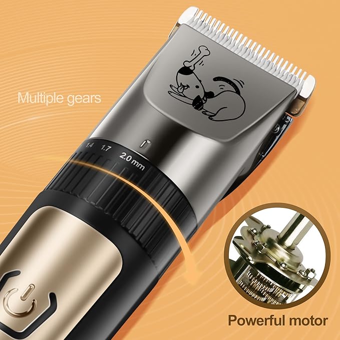 Dog Grooming Clipper Kit, Cordless Low Noise Rechargeable Electric Trimmer With Adjustable Comb & Detachable Blades, Suitable for Dogs, Cats, Pets