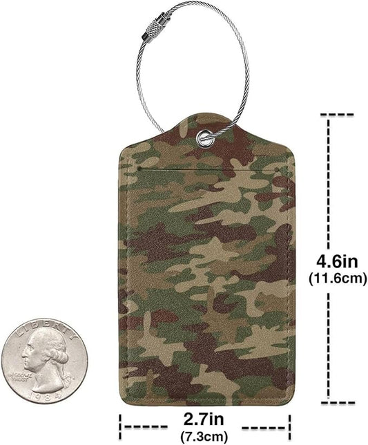 2 Pcs Green Camouflage Luggage Tag for Suitcase, Army Military Camo Tags Birthday Gifts for Men Women Travel Mother's Day Father, Identifiers Privacy Cover ID Label with Steel Loop
