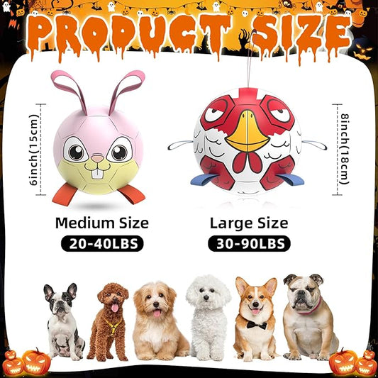 QDAN Rabbit Dog Toys Soccer Ball with Straps, Easter Day Dog Toys for Medium Small Dogs, Interactive Dog Balls for Tug of War, Herding Dog Ball Toys Outdoor Indoor (6 Inch)