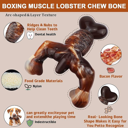 Dog Chew Toys for Aggressive Chewers Almost Indestructible Dog Toys,Bacon Flavor,Tough Dog Bone Toys for Medium/Large Breed Dogs,Best Chew Toys to Keep Them Busy