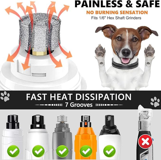 LENONG Diamond Dog Nail Grinder Heads with 7-Grooves, Anti-Clogging & Fast Cooling Pet Nail Grinder Bits for Pet Claw Care with Steel Brush for Casfuy and Most Brands (2pcs 60#)