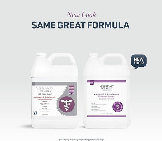 Veterinary Formula Clinical Care Antiparasitic & Antiseborrheic Medicated Dog Shampoo, 128oz – Help Alleviate Your Dog's Flaky Skin and Coat – Paraben, Dye, Soap Free