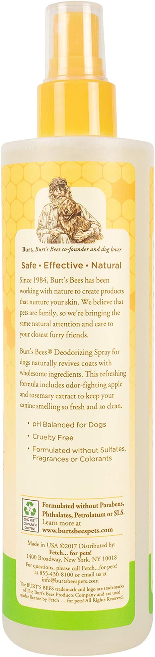 Burt's Bees for Pets Deodorizing Spray for Dogs with Apple and Rosemary, 99.7% Natural Origin Formulas, Waterless Dog Shampoo - Gentle Dry Shampoo for Dogs, Best Dog Shampoo, 10 oz