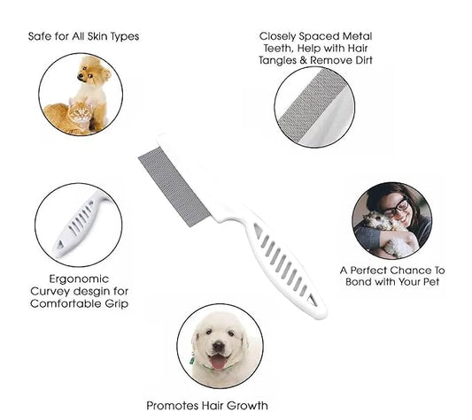 2 Pcs Pet Grooming Comb, Stainless Steel Dog Cat Grooming Combs with Stainless Steel Teeth, Pet Dematting Tools, for Small, Medium & Large Pets