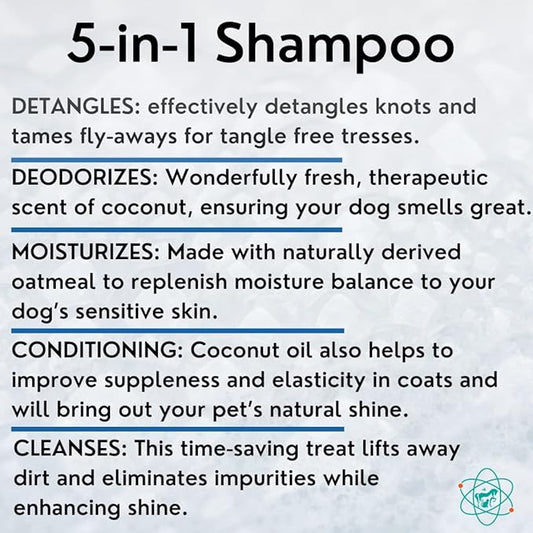 16 floz 5 in 1 Dog Shampoo for Itchy Skin - Sensitive Skin Dog Shampoo for Smelly Dogs - Dog Shampoos & Conditioners - Made in The USA
