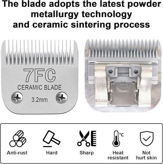 Detachable Pet Dog Clipper Blades, Compatible with Size-7FC Cut Length 1/8"(3.2mm), Most Oster A5, KM Series Clippers,Made of Stainless Steel Blade 2Pack