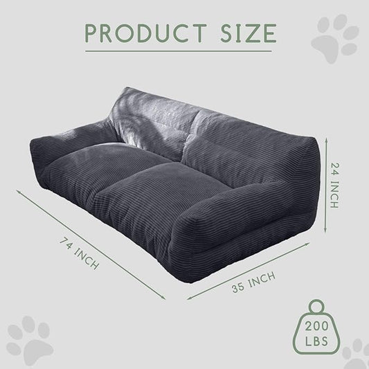 HIGOGOGO Giant Human Dog Sofa Bed, Big Comfy Floor Sofa Couch for Pet Families with Foam Chunk Supportive Mat, Corduroy Orthopedic Dog Bed for Human, Grey