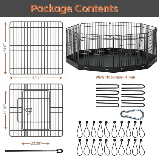 24’’H Dog Playpen, 8 Panels Dog Pens with Bottom Pad, Metal Foldable Pet Puppy Exercise Fence Crate Kennel, Indoor Outdoor Escape Proof Pen for Small Medium Pets (with Bottom pad)