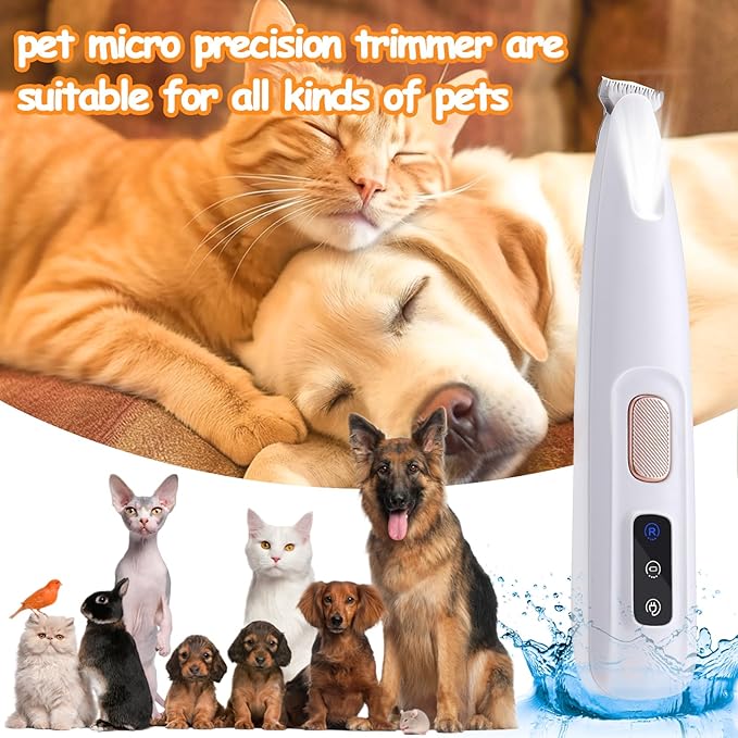 AIERSA Pet Micro Precision Trimmer, Dog Paw Trimmer with LED Light,Quiet Pet Hair Trimmer,Waterproof Pet Shaver for Grooming,Electric Paw Clippers for Large/Small Dogs and Cats