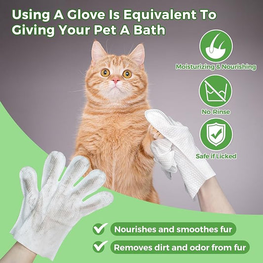 Vannon Extra Thick Pet Bathing Wipes for Dogs & Cats, Cleaning & Odor-Controlling Grooming Gloves, Nourish Fur Glove Wipes for Daily Care and Traveling, Rinse Free, Coconut Scent, 4 Pack, 24 PCS