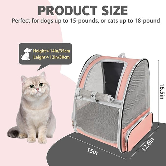 Cat Backpack Carrier,Pet Carrier Airline Approved for Small Dog Cat Puppy Kitten Bunny,Ventilated Mesh Design Animal Backpack for Hiking Camping Travel Bag (Pink)