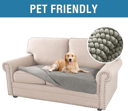 H.VERSAILTEX Plush Chenille Dog Bed Cover Thick Soft Loveseat Cover for 2 Cushion Couch Anti Slip Couch Cover Furniture Protector for Dog, Pet, Cat (35" x 62", Dove)