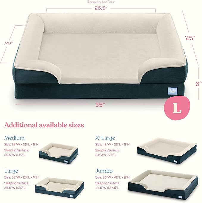 Orthopedic Sofa Dog Bed - Ultra Comfortable Dog Bed for Large Dogs - Breathable & Waterproof Pet Bed- Egg Foam Sofa Bed with Extra Head and Neck Support - (Large, Blue & White)