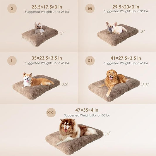 EHEYCIGA Fluffy Dog Crate Bed for Small Dogs, Plush Faux Fur Dog Crate Pad, Calming Anti Anxiety Small Dog Bed for Crate, Washable Soft Warm Dog Crate Mat with Non-Slip Bottom, Camel