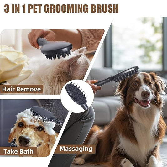 Pet Silicone Shampoo Brush for Long & Short Hair Dogs Cats, Shower Wash Curry Massage Brush (BLACK)