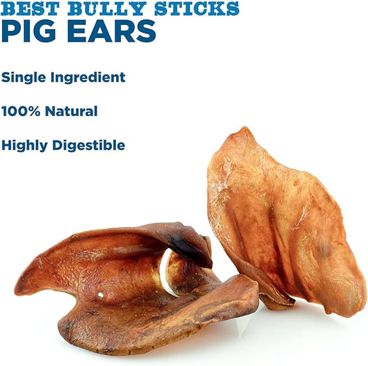 Best Bully Sticks All Natural USA Baked & Packed Pig Ears for Dogs - Single Ingredient Easily digestible 100% Pork Dog Chew Treats - Great for Puppies, Small, Medium, and Large Dogs - 12 Pack