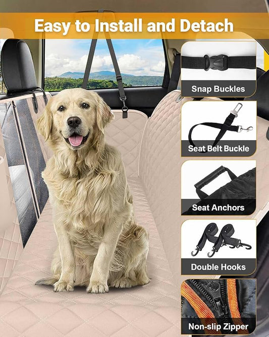 Victoper Dog Car Seat Cover, Heavy Durable Dog Seat Cover for Back Seat, 100% Waterproof Scratch Proof Nonslip Dog Hammock for Car with Side Flap, Pet Back Seat Covers Large 60" W x 64" L