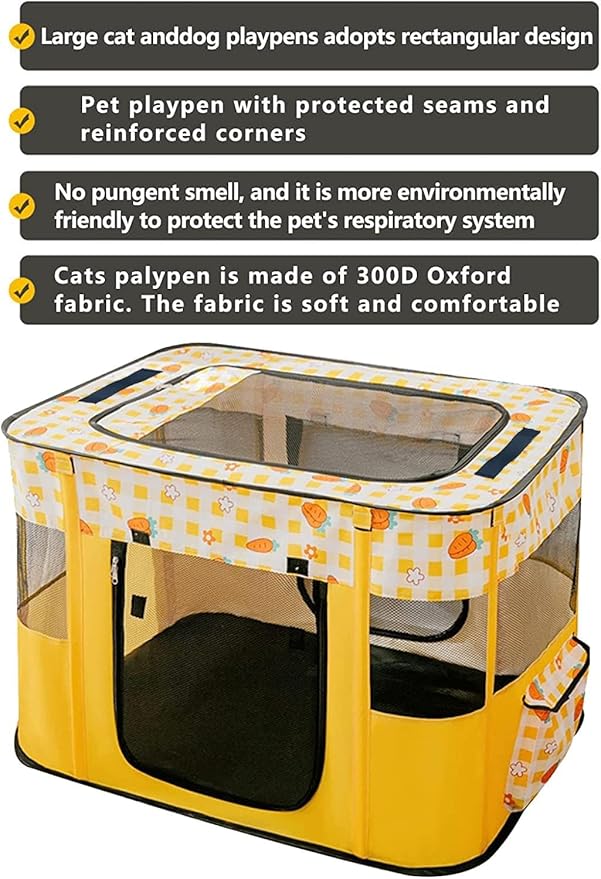 Puppy Playpen, Portable Dog Play Pen, Sturdy Cat Playpen, Foldable pop up pet Tent, Pet Playground Indoor/Outdoo (Yellow, Large)