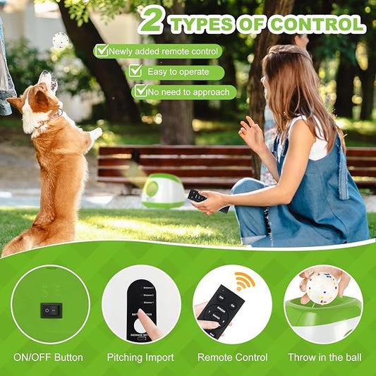 Automatic Ball Launcher for Dogs, 40-80Ft Distance Dog Ball Thrower Launcher, Rechargeable Automatic Dog Balls Launchers with 4 Balls (2.5"), Remote Control Thrower for Medium/Large Dogs (Green)