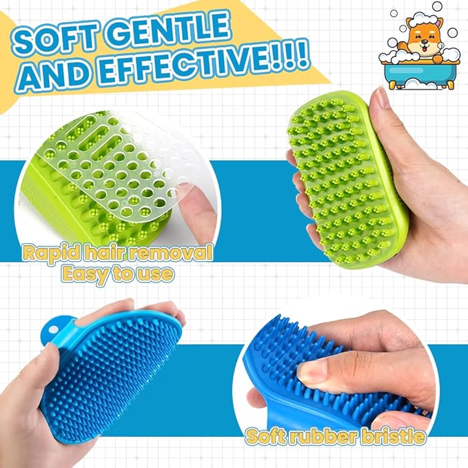 3PCS Dog Bath Brush | Dog Scrubber for Bath | Dog Shampoo Brush | Dog Washing/Shower Brush, Suitable for Short/Long Haired Dogs, Dog Brush for Shedding, Bathing, Massaging & Grooming (Blue Blue Green)