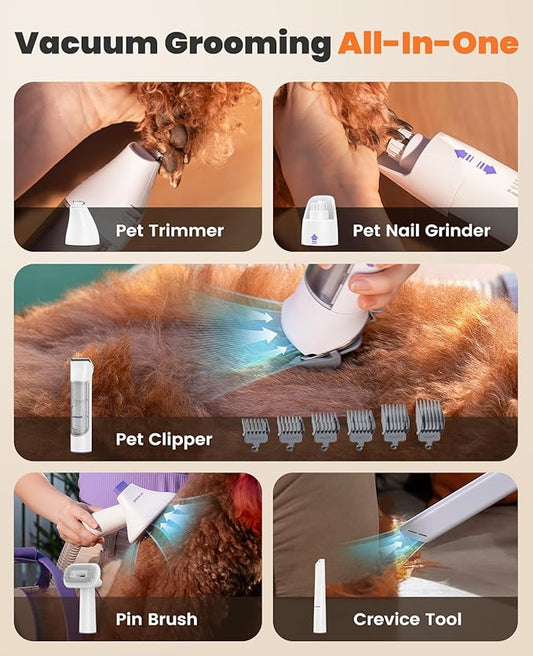 oneisall Cordless Dog Grooming Vacuum,5200 mAh Dog Grooming Kit with Clippers,Nail Grinder,Trimmer,2L Dustbin for Shedding with Grooming Tools-Quiet Suitable for All Breeds,Cleaning at Home Comfy C1