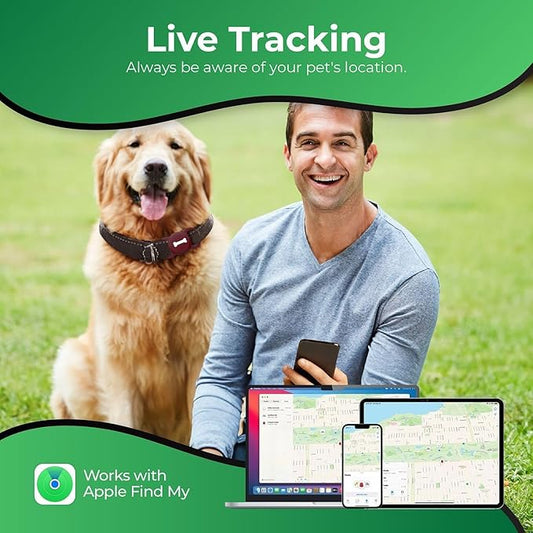 Smart Pet Tracker, Dog Tracker with Black Collar Holder, Smart Tag for Seamless Location Tracking, No Monthly Fee, MFi Certificated, Work with Find My, No GPS Tracker, iOS Only (Wine Red)