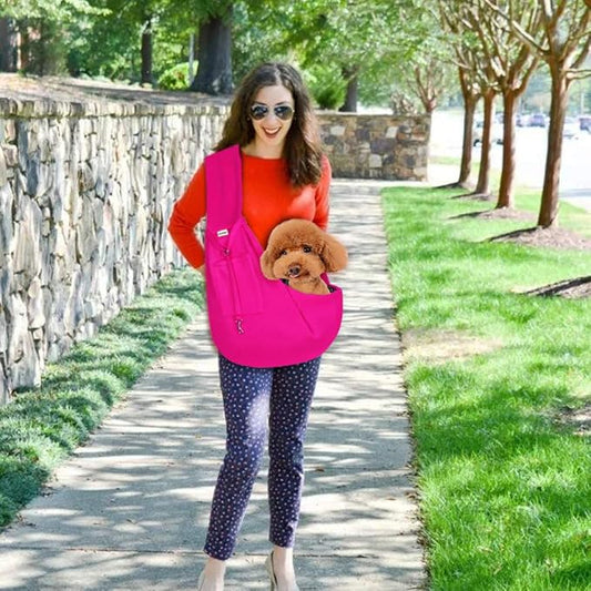 FDJASGY Small Pet Sling Carrier-Hands Free Reversible Pet Papoose Bag Tote Bag with a Pocket Safety Belt Dog Cat for Outdoor Travel Rose Red