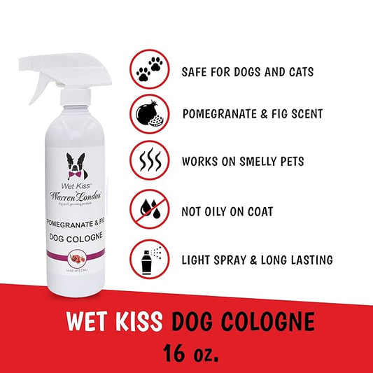 Warren London - Wet Kiss Dog Cologne, Long Lasting Dog Spray, Dog Deodorant to Remove Odor from Stinky Dogs, Pomegranate & Fig, 16 Ounce Bottle