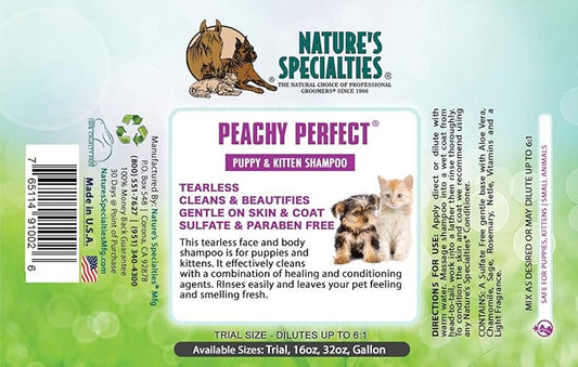 Nature's Specialties Peachy Perfect Ultra ConcentratedDog Shampoo for Pets, Makes up to 1.5 Gallons, Natural Choice for Professional Groomers, Gentle on Skin & Coat, Made in USA, 32 oz
