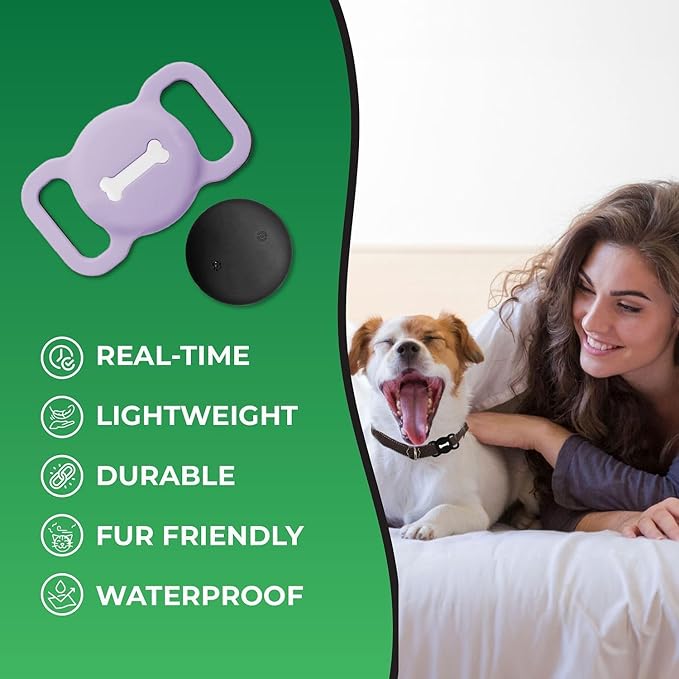 Smart Pet Tracker, Dog Tracker with Black Collar Holder, Smart Tag for Seamless Location Tracking, Work with Find My, Not GPS Tracker (Purple)