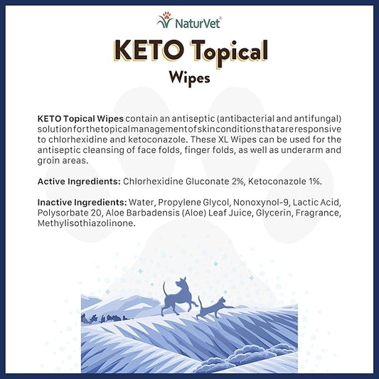 NaturVet Keto Topical Wipes for Dogs, Cats & Horses 50 Count