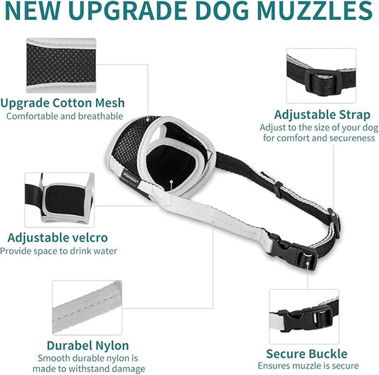 Dog Muzzle for Small Medium Large Dogs, Dog Muzzles for Biting Barking and Chewing Puppy Muzzle Nylon Soft Mesh Breathable Adjustable Loop Muzzle Anti-Dropping (M, Gray)
