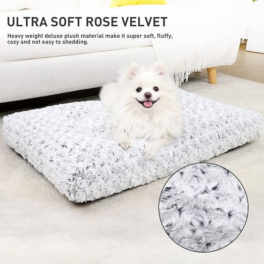 KSIIA Washable Dog Bed Deluxe Plush Dog Crate Beds Comfy Kennel Pad Anti-Slip Pet Sleeping Mat for Large, Jumbo, Medium, Small Dogs Breeds, 23" x 18", Gray