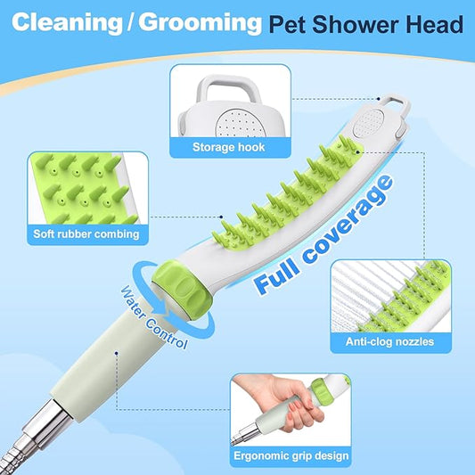 Dog Shower Attachment, Sprayer, Grooming and Scrubber in One for Washing, Deshedding, Massage, Indoor/Outdoor Pet Bath Brush, Dog Bath Supplies, Dog Shower Head