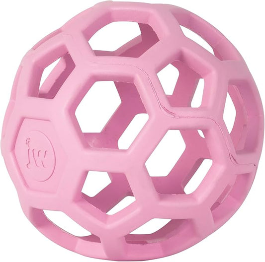 JW Pet HOL-ee Roller™, Dog Toy Puzzle Ball, Natural Rubber, Medium (4.5” Inch Diameter), Pink