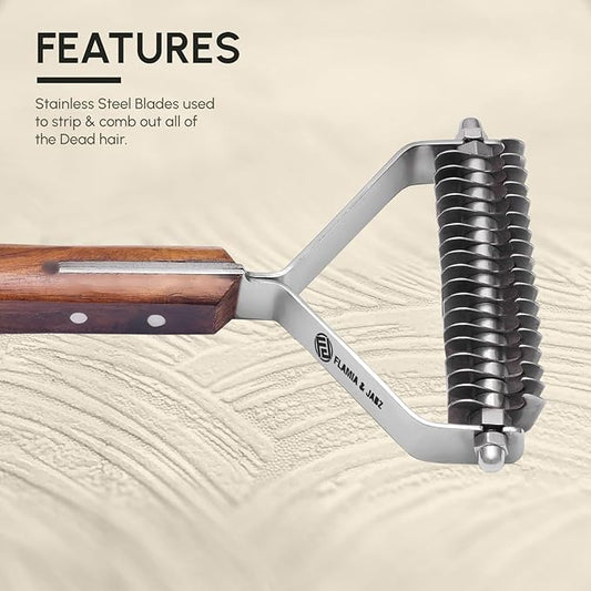 Flamia & Jabz Undercoat Rake for Dogs & Cats, Dematting Grooming Stripper Tool (18 Blades)