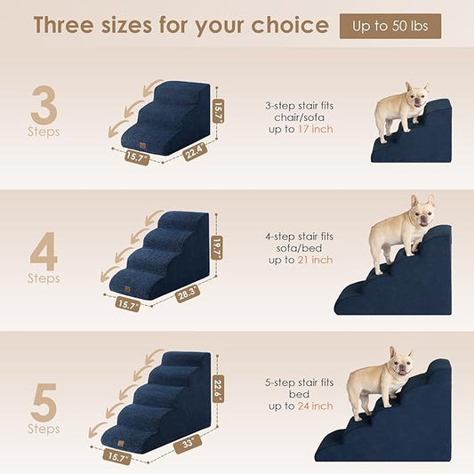 EHEYCIGA Curved Dog Stairs Ramp for High Beds 22.6" H, 5-Step Dog Steps for Small Dogs and Cats, Pet Stairs for High Bed Climbing, Non-Slip Balanced Pet Step Indoor, Navy