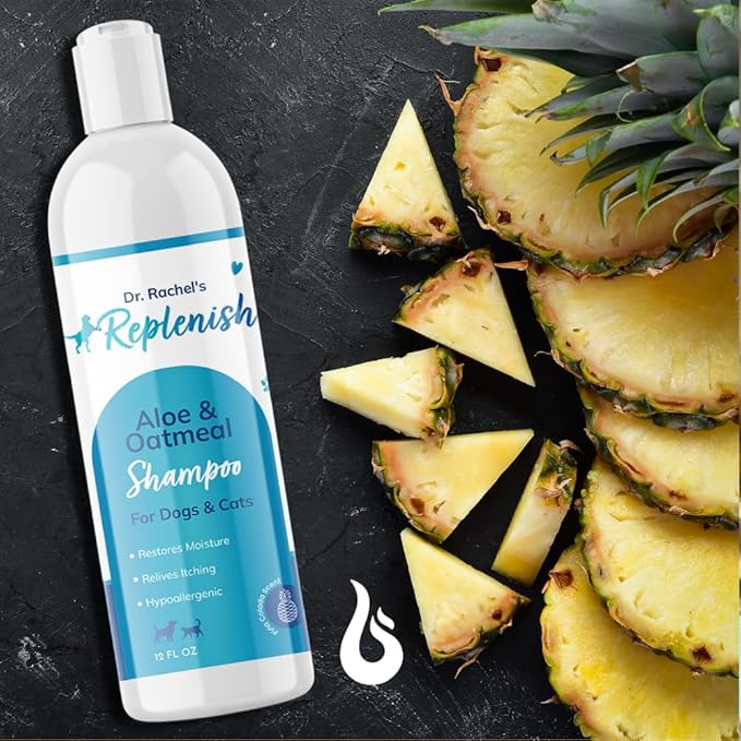 Replenish Aloe and Oatmeal Dog Shampoo -β―Hypoallergenic Pet Shampooβ―forβ―Allergies & Sensitive Skin, Medicated Dog Shampoo for Itching Relief &β―Oatmeal Bath for Dogs Dry Flaky Skin Treatment β 12 Oz