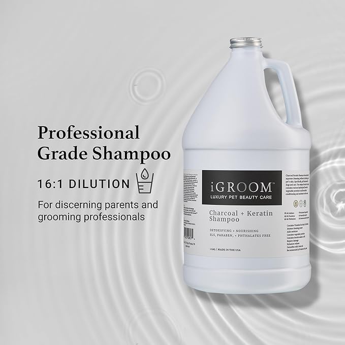 iGroom Charcoal Keratin Dog Shampoo, Luxury Pet Beauty Care, Protect Coat and Skin, Detoxifies with Charcoal, Made in USA, 16 oz