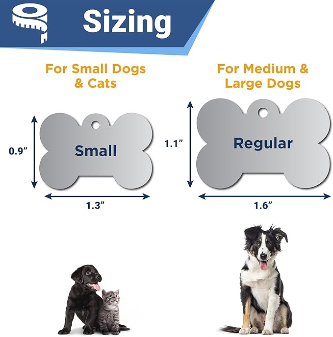 GoTags Stainless Steel Bone Dog Tag with Color Outline and Paw Print, Personalized Pet ID Tag for Dogs and Cats, Custom Engraving with up to 5 Lines of Text on Both Sides (Pink, Regular)