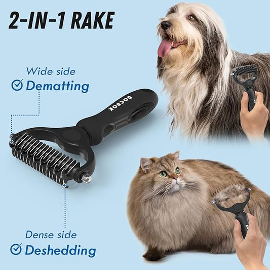 Pet Grooming Combo: Undercoat Rake, Dematting Deshedding Brush for Long-Haired Dogs and Cats, Black